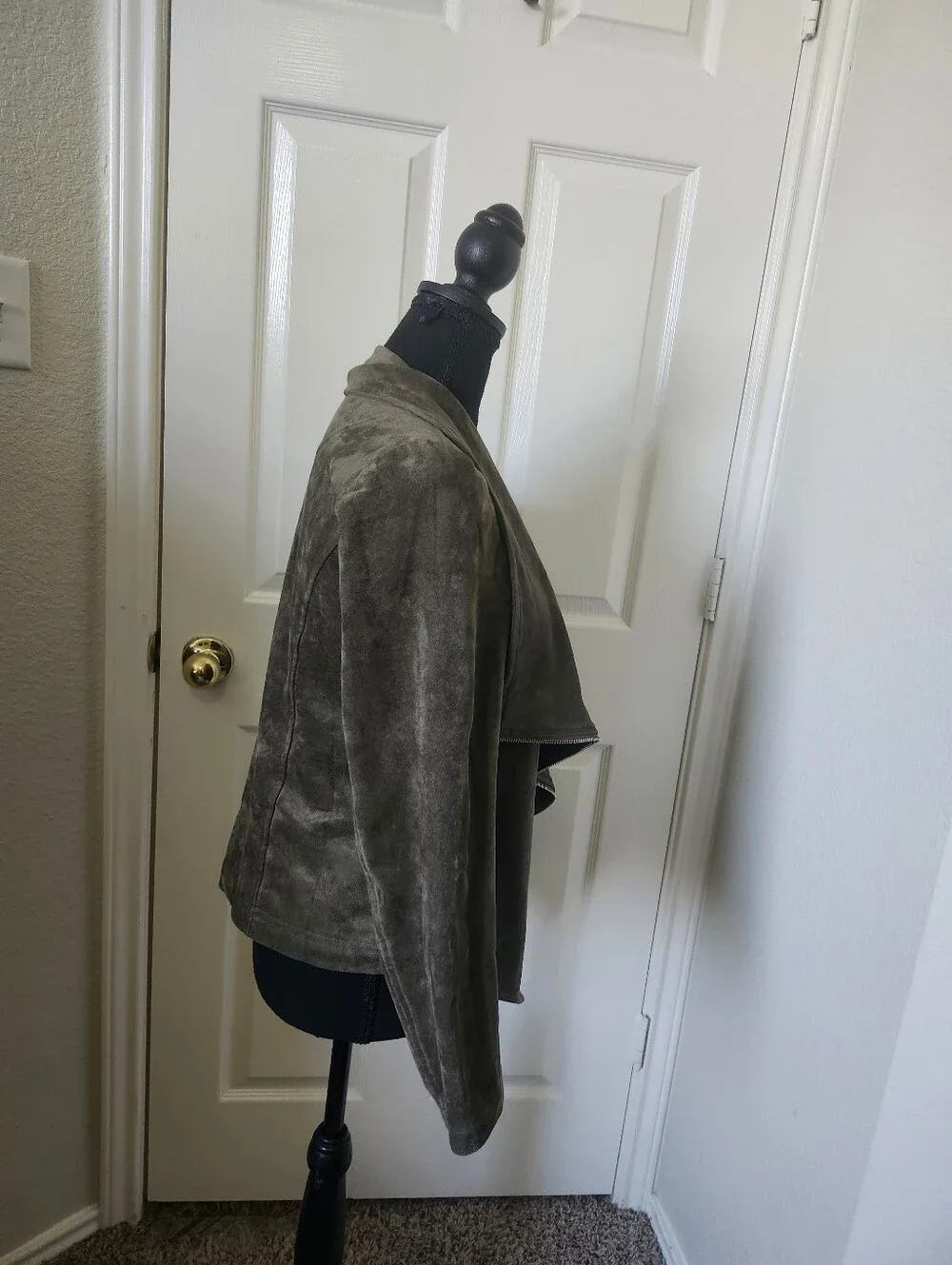 Lulu's Taupe Gray Suede-Look Asymmetrical Draped Jacket